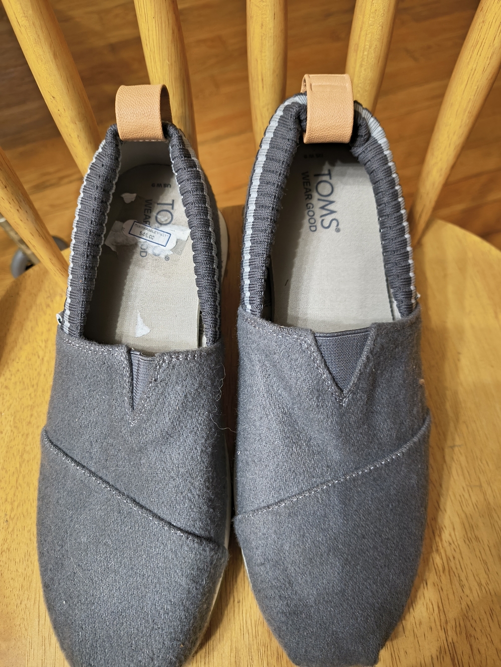 Toms Women's Slip-On Loafers in Charcoal Gray with Tan Pull Tabs